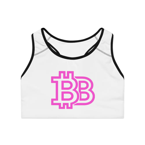 Sports Bra — Pink 'BB' Crypto Logo Crop Top with 'BASE-HOOD' Back Text