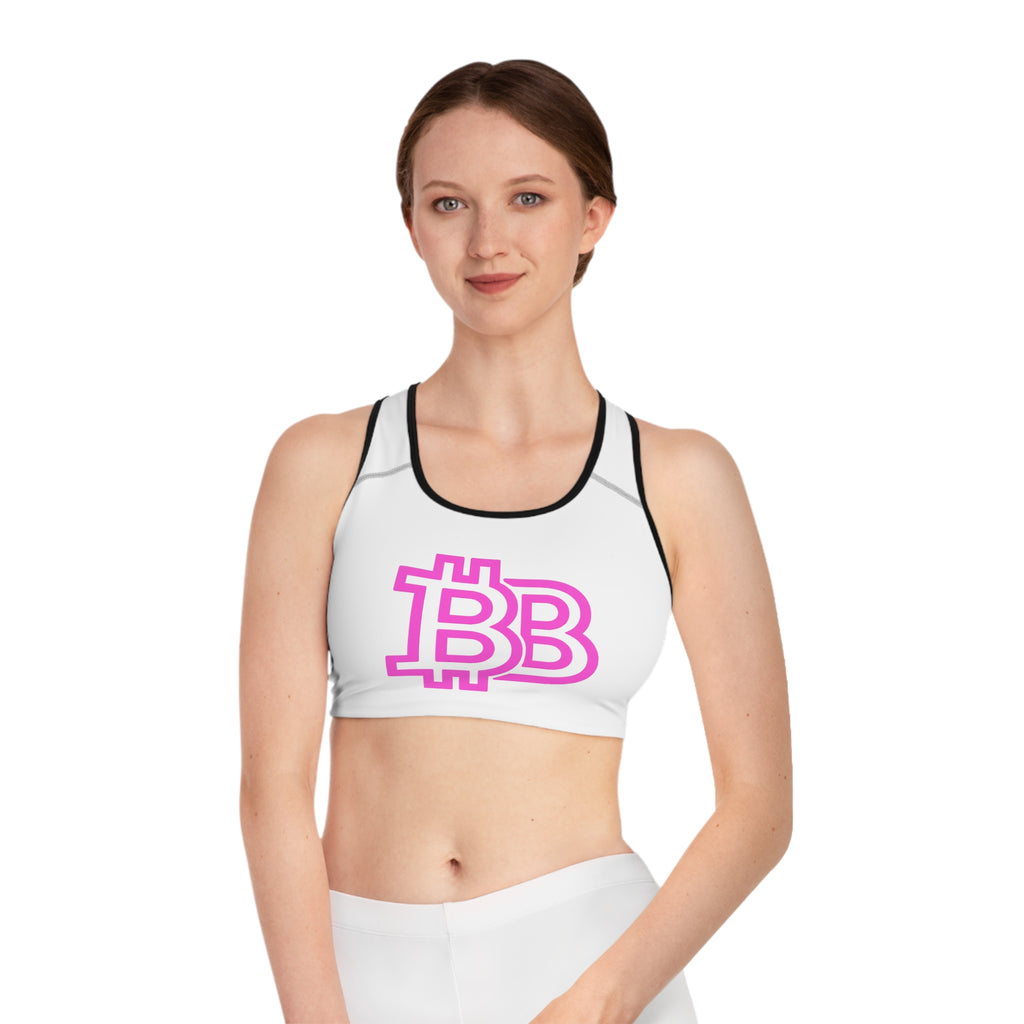 Sports Bra — Pink 'BB' Crypto Logo Crop Top with 'BASE-HOOD' Back Text