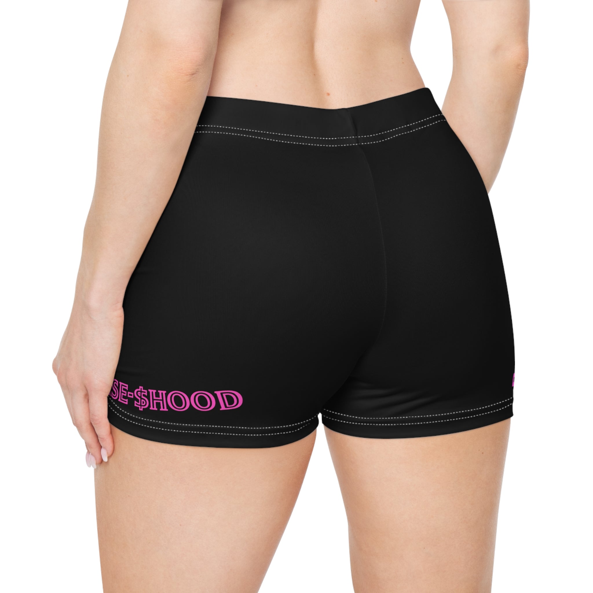 Women's Black Crypto Shorts — 'Base' & 'B' Pink Logo Active Shorts