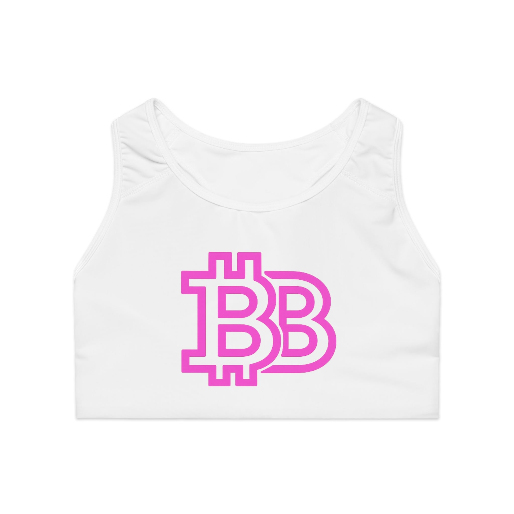 Sports Bra — Pink 'BB' Crypto Logo Crop Top with 'BASE-HOOD' Back Text